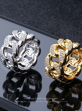 王嘉尔同款满钻古巴满锆石戒指