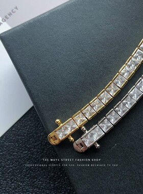 王嘉尔同款单排方形女满钻锆石