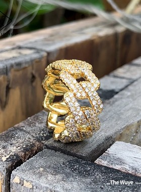 欧美时尚个性满钻戒指街头古巴链