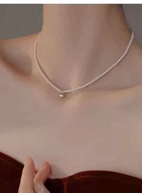 法式优雅简约仿施家水晶珍珠串珠小金豆细巧日常通勤项链锁骨链女