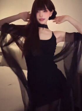 多巴胺黑色网红披肩纱巾时尚潮流围脖纱晚会派对服饰配饰拍摄道具