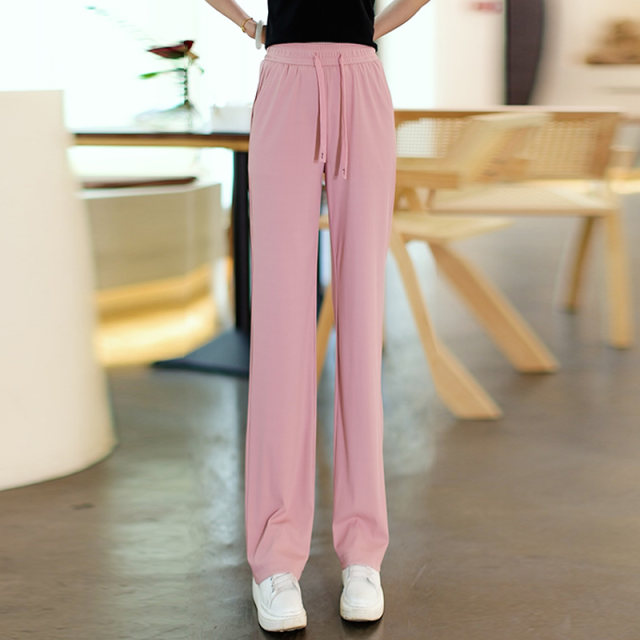 Summer ice silk pants wide leg pants ແອວສູງ drape ກາງເກງຊື່ບາງ