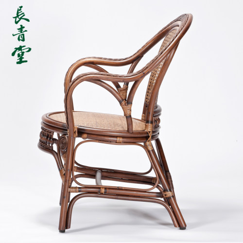 长青堂 天然真藤椅单人藤椅子休闲家具办公椅简约户外阳台靠背椅 - 图0