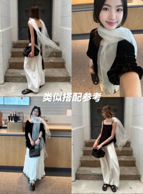 韩系氛围感～红人店89+水雾感透视欧根纱流苏纱巾Z749