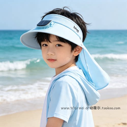 新款儿童带电风扇的帽子防晒遮阳太阳小男孩太阳能夏季春款痞帅气 - 图2
