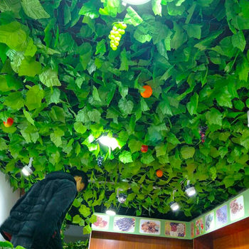 ດອກໄມ້ເຄືອໄມ້ປະດັບໃບໄມ້ສີຂຽວ simulation grape leaf fake leaf plant rattan plastic vine winding ceiling fake flower leaf
