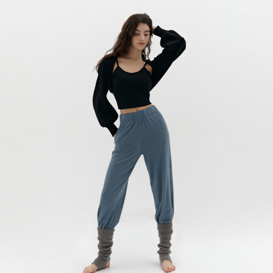 韩国时尚长袖针织泡泡袖瑜伽服普拉提披肩运动上衣短款优雅小坎肩