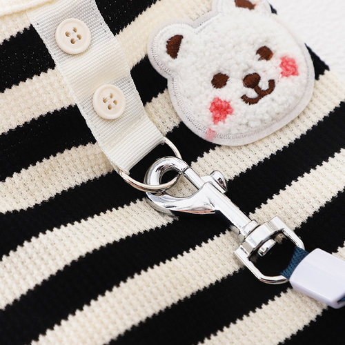 西施犬夏季衣服自带牵引环无袖冬两脚秋天狗狗外出小型犬条纹背心 - 图0