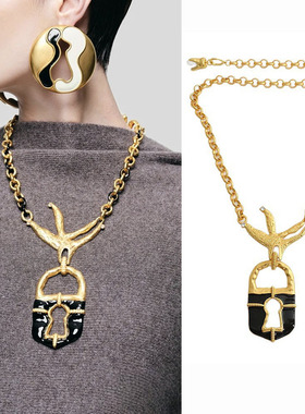 复古滴釉鸽子挂锁吊坠项链长款女