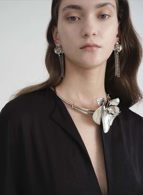 金属立体兰花项链大花朵项圈颈链