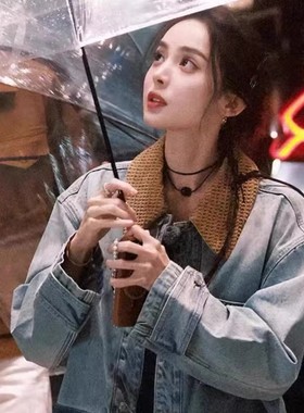 古力娜扎虎眼石皮绳项链毛衣链女