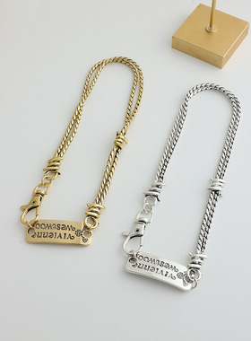 打结链条方牌字母项链叠戴锁骨链