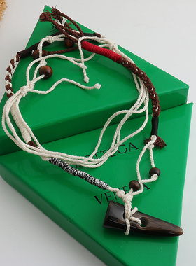 尚雯婕同款编织绳牛角项链毛衣链