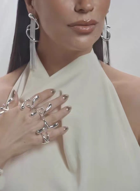 冷淡风熔岩液体流线开口食指戒指