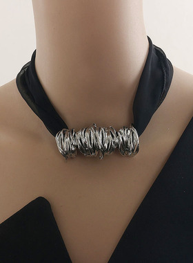 2024新款蝴蝶结项链金属丝带项圈