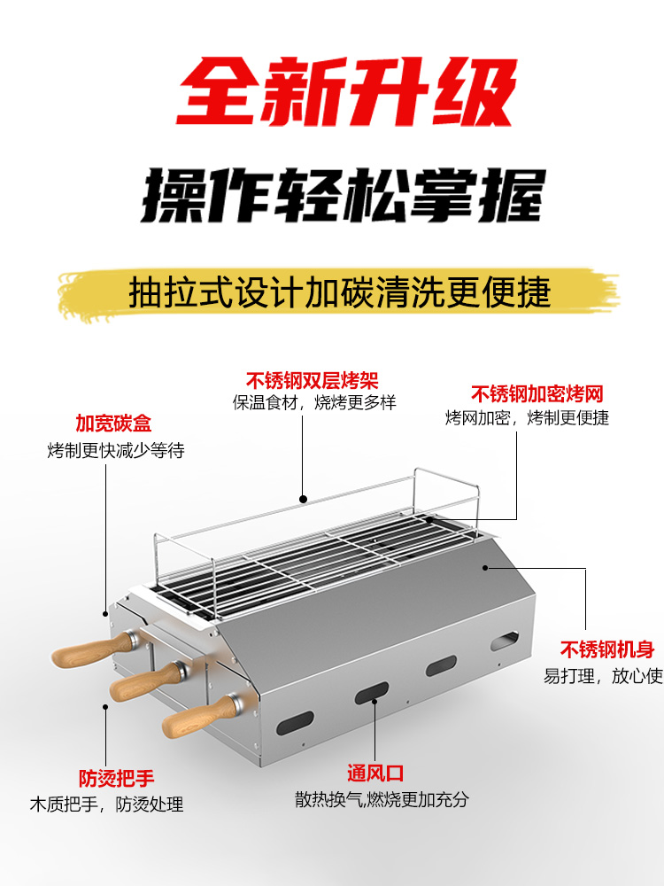 淄博烧烤炉专用炉子商用温串无烟加厚不锈钢烤炉家用 - 图3