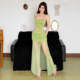 KLIOU forest style small fresh design hollow backless dress women's mesh splicing slit slim long skirt trendy