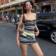 KLIOU Vietnamese star Chipu Chifu's same style contrasting striped camisole slimming and versatile shorts suit