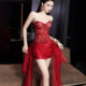 KLIOU Christmas party atmosphere wear mesh tube top vest pleated streamers slimming hip skirt