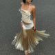 KLIOU niche designer irregular halterneck vest fashion retro slim skirt hot girl two-piece set