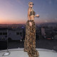 KLIOU fashionable retro personalized plush leopard print suit short tube top vest slimming high waist casual trousers