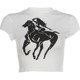 KLIOU sports ins personalized printed short navel-baring round neck T-shirt slimming high waist hip skirt two-piece set