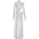 KLIOU Pure Desire Design Niche Hollow Revealed Waist High Neck Long Sleeve Top Fashionable Slit Hot Girl Long Skirt