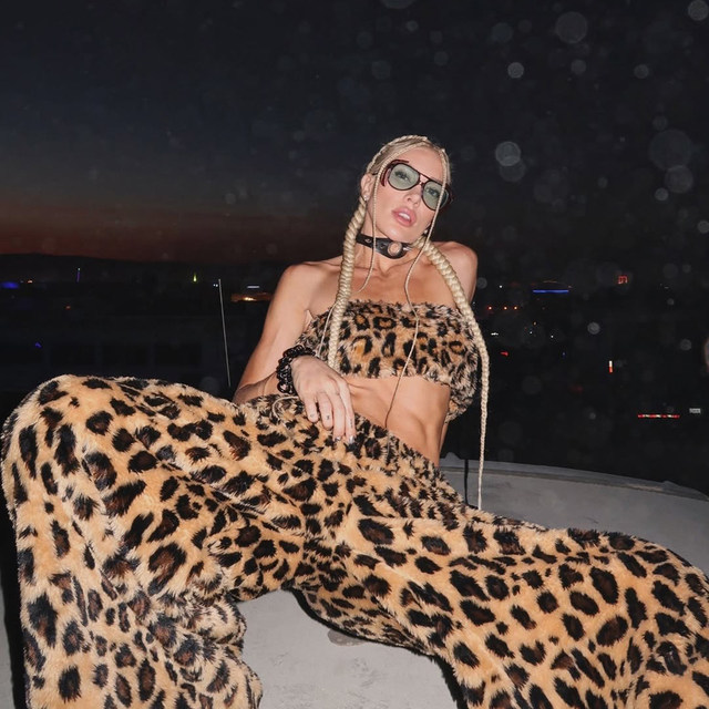 KLIOU fashionable retro personalized plush leopard print suit short tube top vest slimming high waist casual trousers