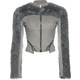 KLIOU fashionable futuristic gray street-style plush patchwork zipper jacket for women slimming high waist versatile short top
