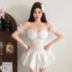 KLIOU pure desire cool atmosphere sequin decorated one-shoulder top layered slimming high-waisted skirt for women