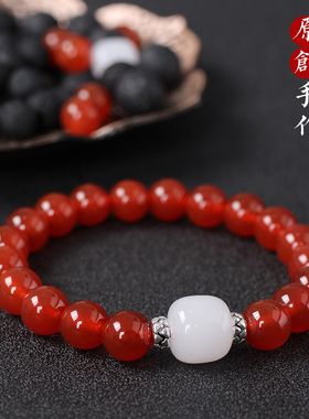 红玛瑙手链女红色手串宝石串珠