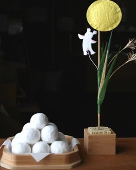 「京都和风」日本制 手工和纸置物摆件插件十五夜月见兔 插件单件