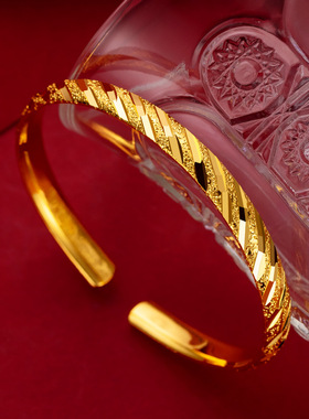 18K黄金色开口手镯女款 光面时尚精美实心999真金色百搭金手镯
