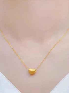 18k黄金色项链女 拉丝小爱心项坠999真金色坠链简约精致