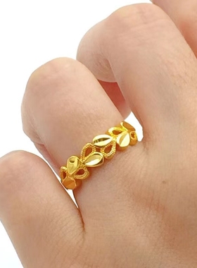 心相印18K黄金色开口戒指女款 999真金色金枝玉叶可调节