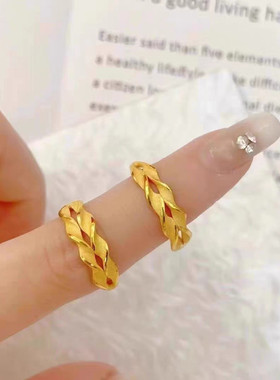穗穗平安18K黄金色戒指 999真金色简约麦穗麻花百搭指环