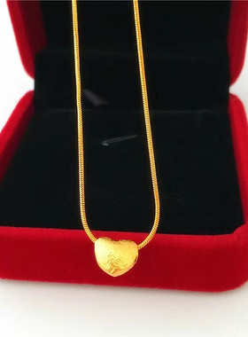爱心18k黄金色项链女 拉丝项坠999真金色极简时尚百搭