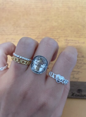 日牌电影联名复古圆形纯银戒指