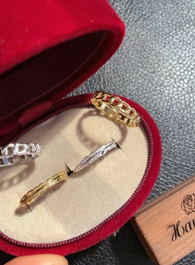 nojess立体雕刻羽毛链条女戒指