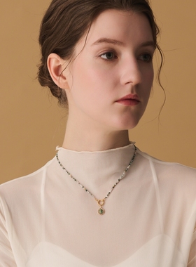 agete新款天然石双拼项链吊坠