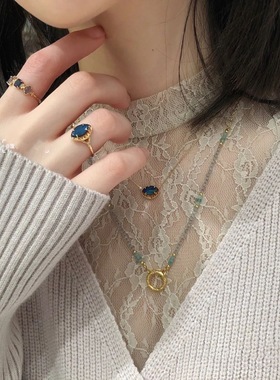 agete春复古天然宝石甜甜圈项链