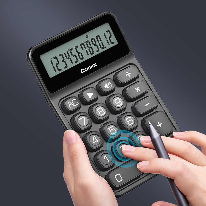 齐心X3真人发音带语音计算器黑色办公用会计用大学财务小号便携商用12位数计算机器文具办公用品7号电池 - 图1