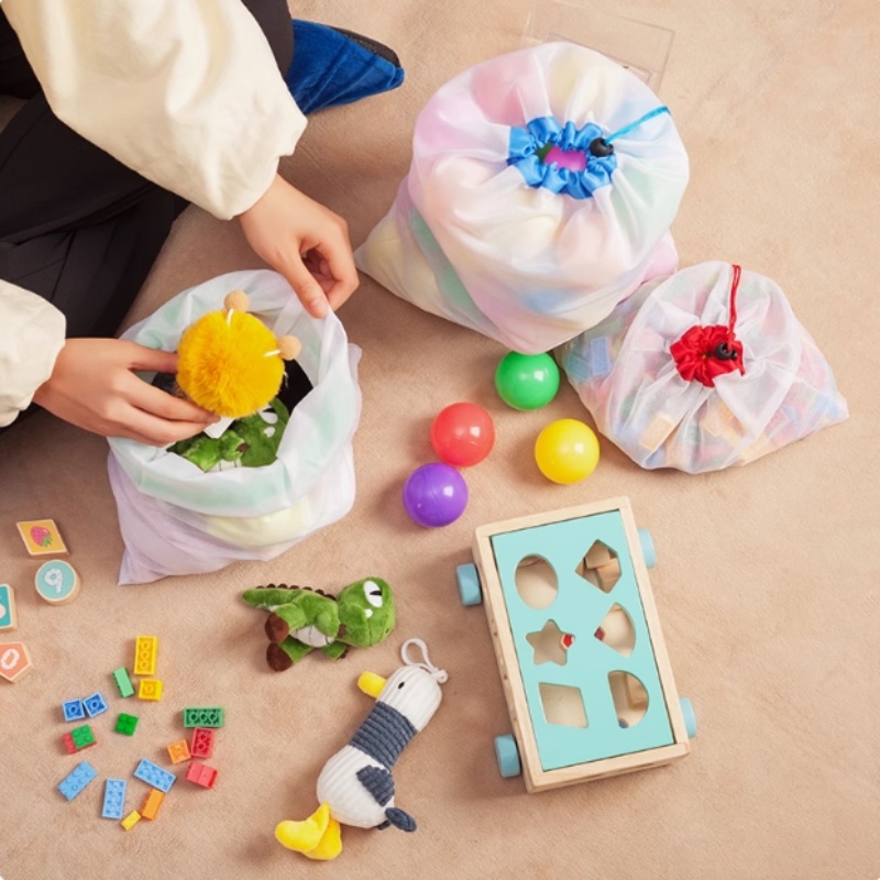 积木收纳袋子透明束口袋旅行网袋行李袋拼图玩具收纳神袋抽绳收纳 - 图2