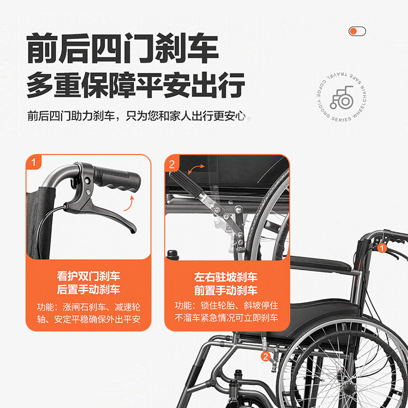 可孚手动轮椅老人轻便小型简易可折叠女士夏季手扶老人室内轮椅车 - 图1