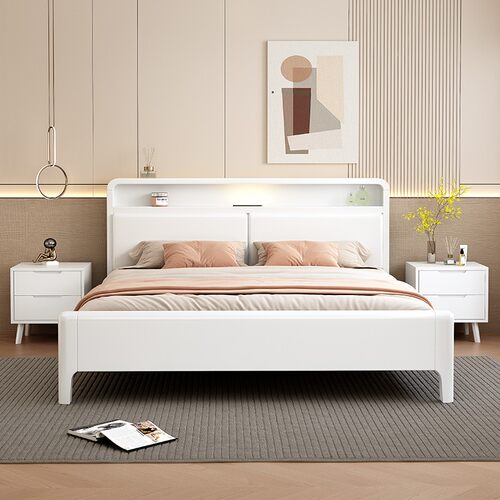 北欧实木床1.8软靠带夜灯双人床1.5m1.35现代简约小户型1.2储物床 - 图1