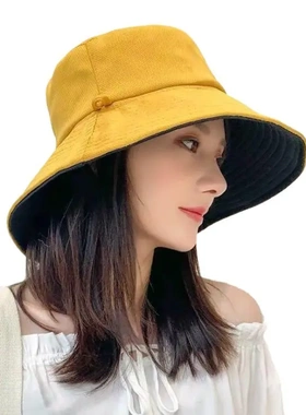 渔夫帽韩版女太阳帽夏天百搭女春秋防紫外线大沿遮阳双面防晒帽子