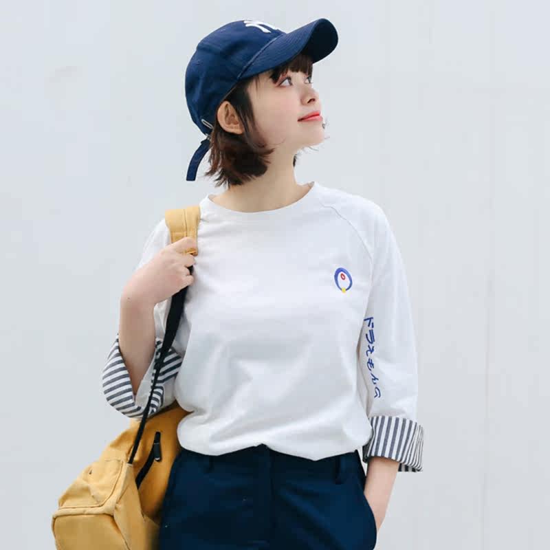 高中学生简约七分袖女春秋装t恤 斯迪羊T恤