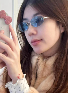 正货小香家 JENNIE同款蓝色墨镜欧美风ins超轻太阳镜新款无框眼镜