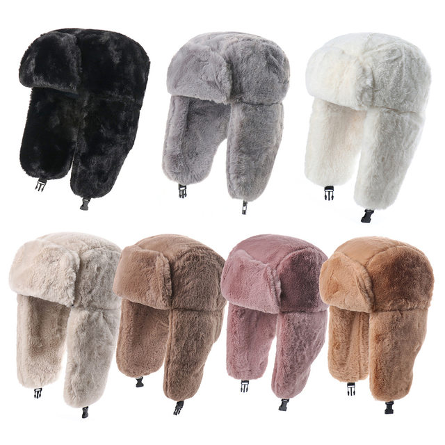 Military fans outdoor Soviet emblem Lei Feng hat men and women imitation rabbit fur outdoor hat ear protection Russian full fur warm hat