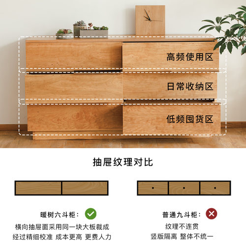 以山 暖树 樱桃木六斗柜实木六斗柜卧室收纳柜置物柜客厅斗柜立柜 - 图1